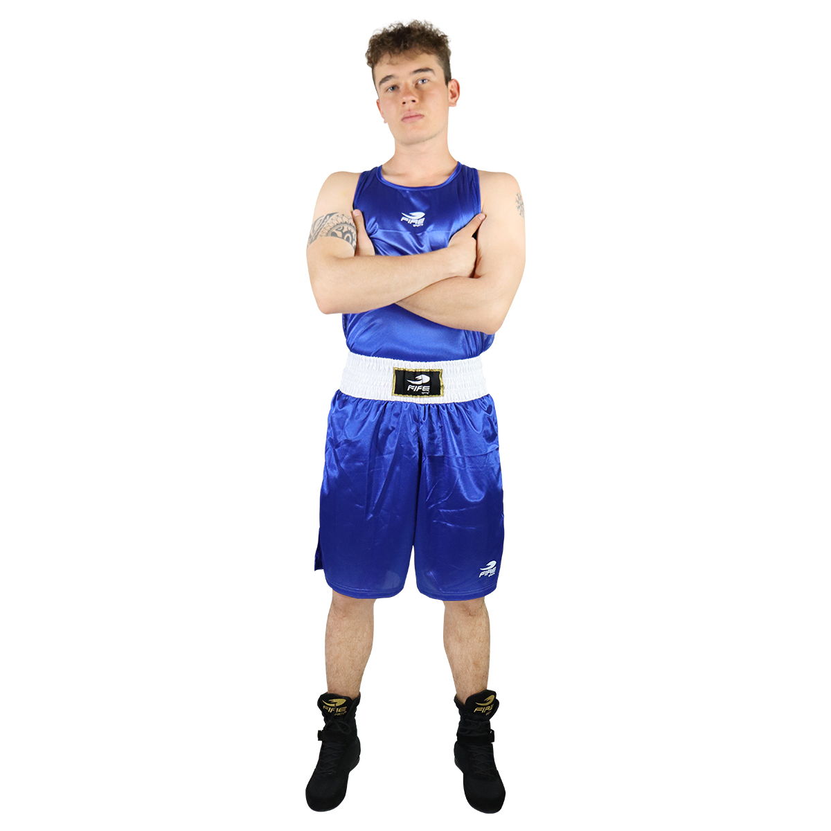 Uniforme de Box Varonil Fire Sports Playera/Short Azul.