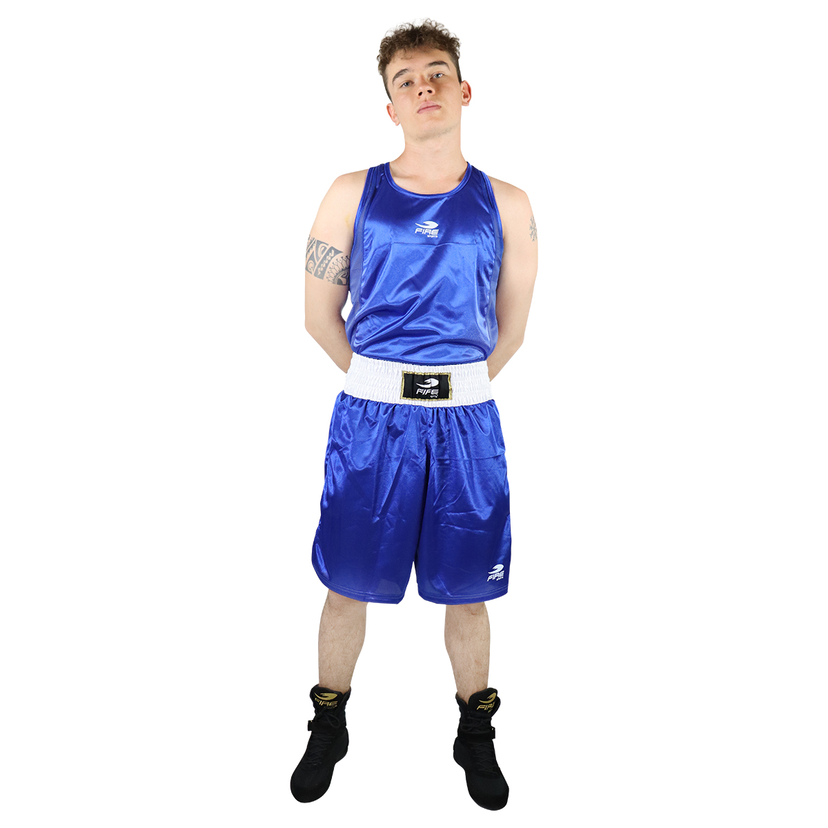 Uniforme de Box Varonil Fire Sports Playera/Short Azul.