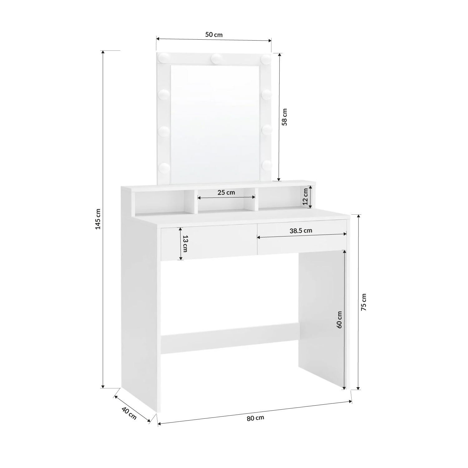 Tocador con Espejo y Luces LED Brillo Ajustable Bossa Amelie.