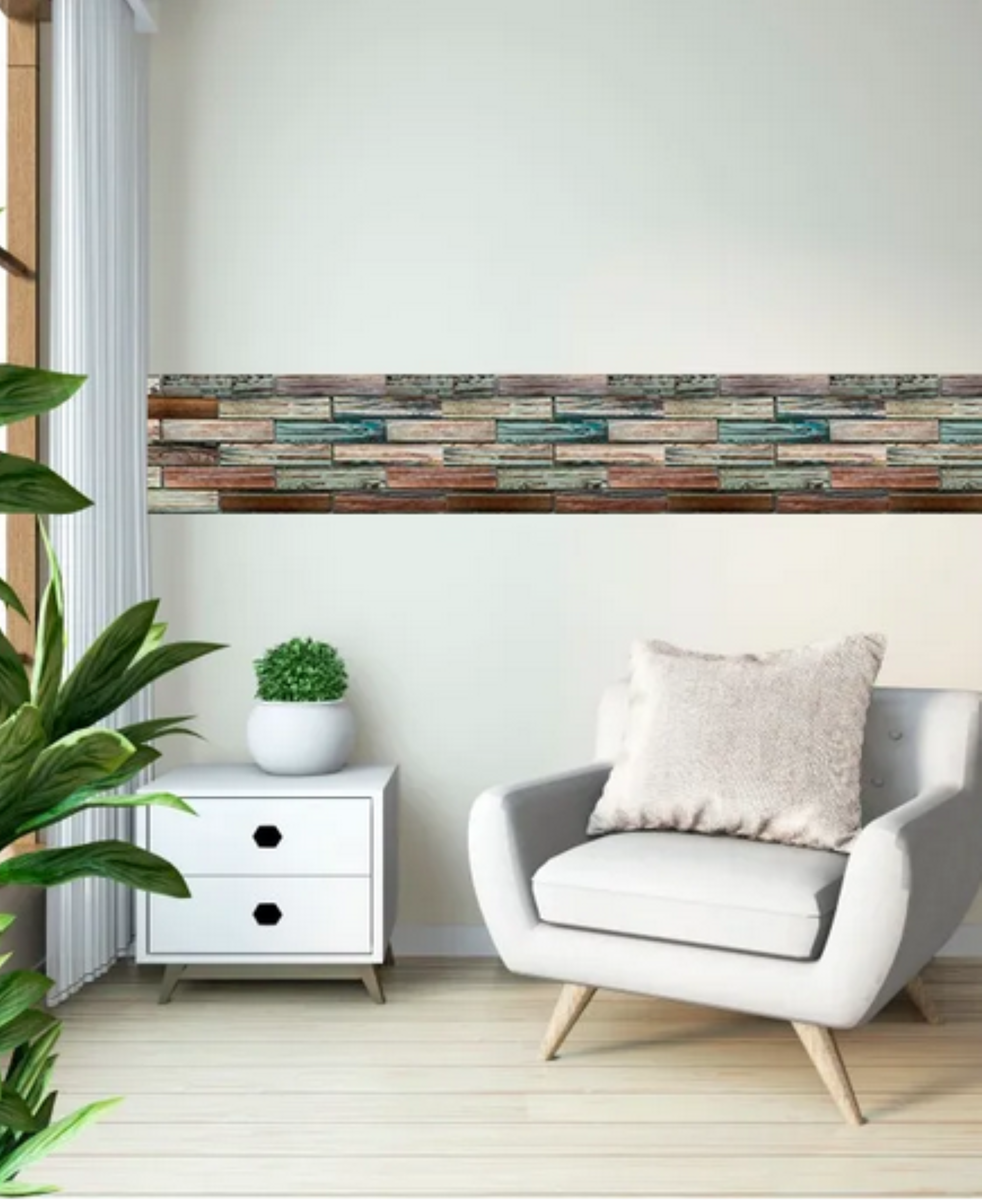 Malla o Mosaico Decorativo de vidrio BAL, medida 30 x 30 cms. (base por altura). Diseño tipo madera multicolor. Caja de 5 piezas.