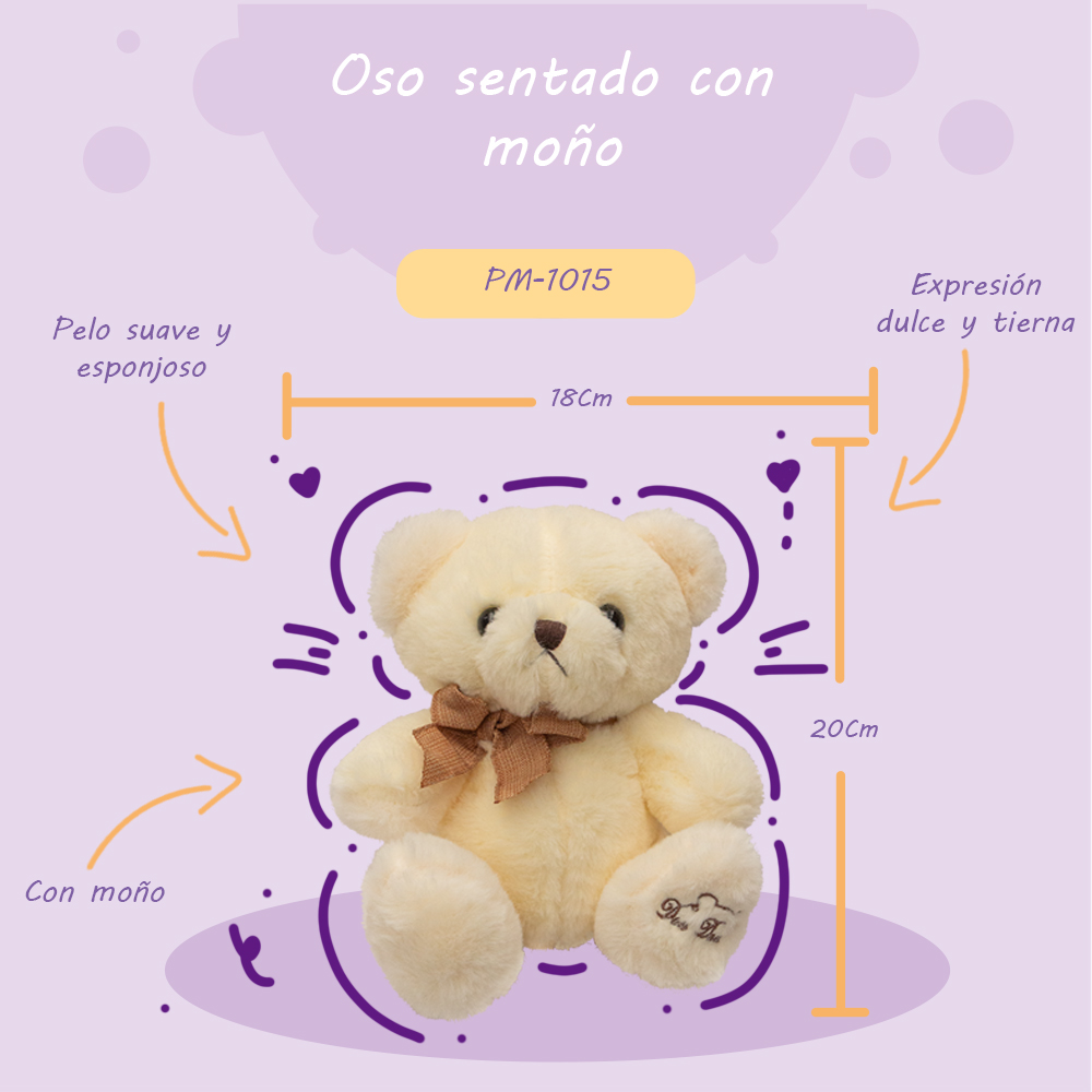 Bonito Osito con Moño de Peluche Ultra suave y Esponjoso de 20 cm Compañero de Juego y Siesta Materiales Suaves de Lujo