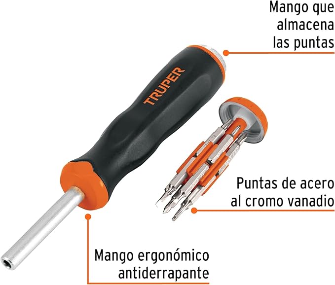 Truper JOY-12, Desarmador de joyero multi puntas 12 en 1.