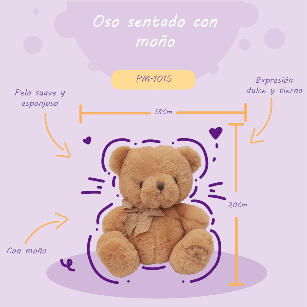 Bonito Osito con Moño de Peluche Ultra suave y Esponjoso de 20 cm Compañero de Juego y Siesta Materiales Suaves de Lujo.
