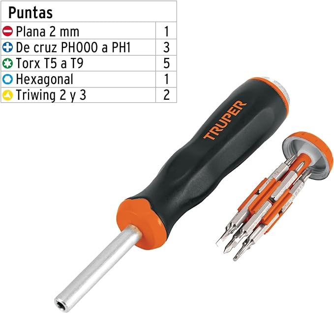Truper JOY-12, Desarmador de joyero multi puntas 12 en 1.