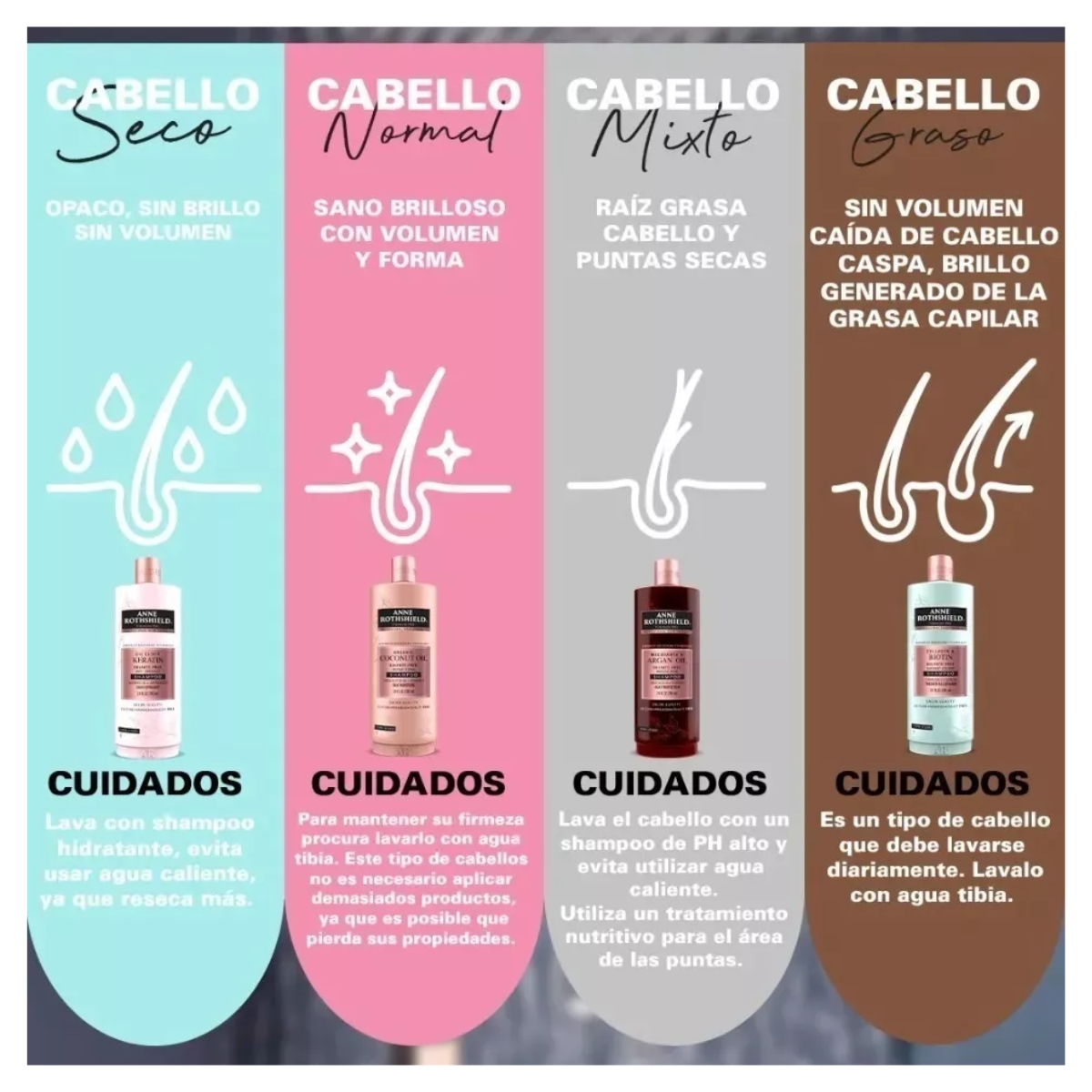 Shampoo Anne Rothshield Keratina Repara Daño e Hidrata 1 Litro.