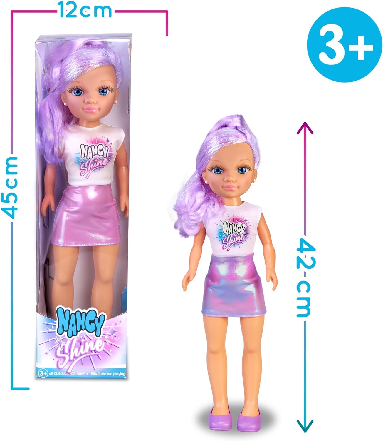 Muñeca Nancy Shine Cabello Metalizado Morado.