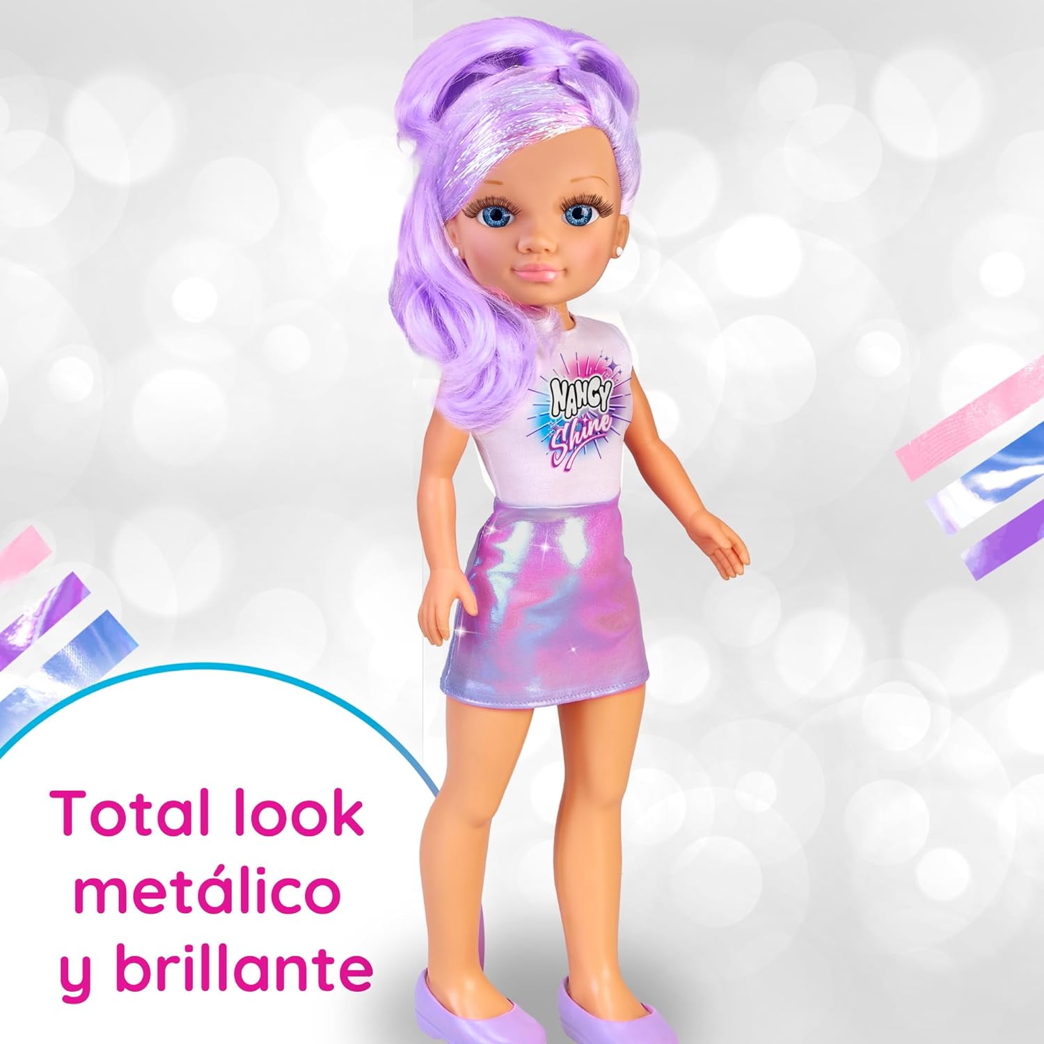 Muñeca Nancy Shine Cabello Metalizado Morado.