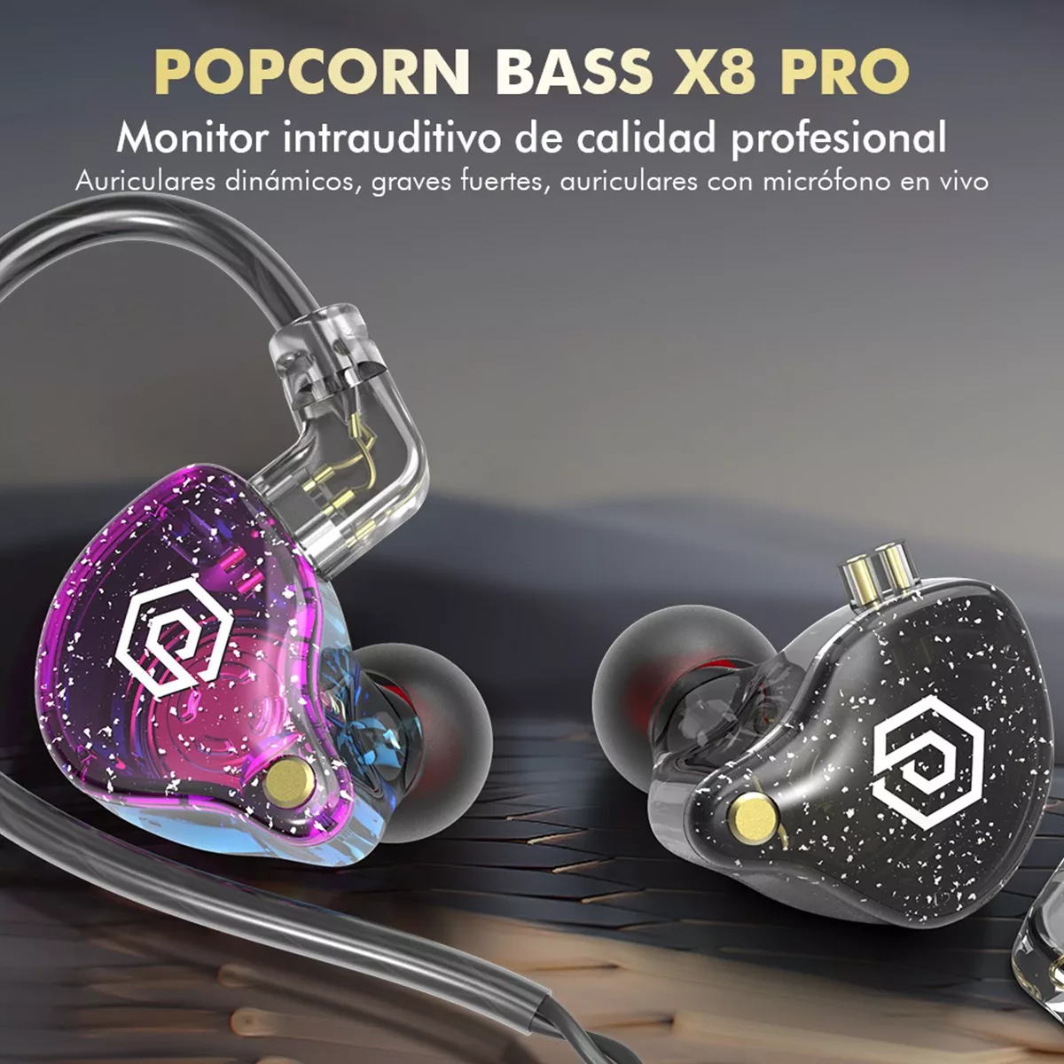 Audífonos in-ear gamer Popcorn BASS X8 PRO violeta