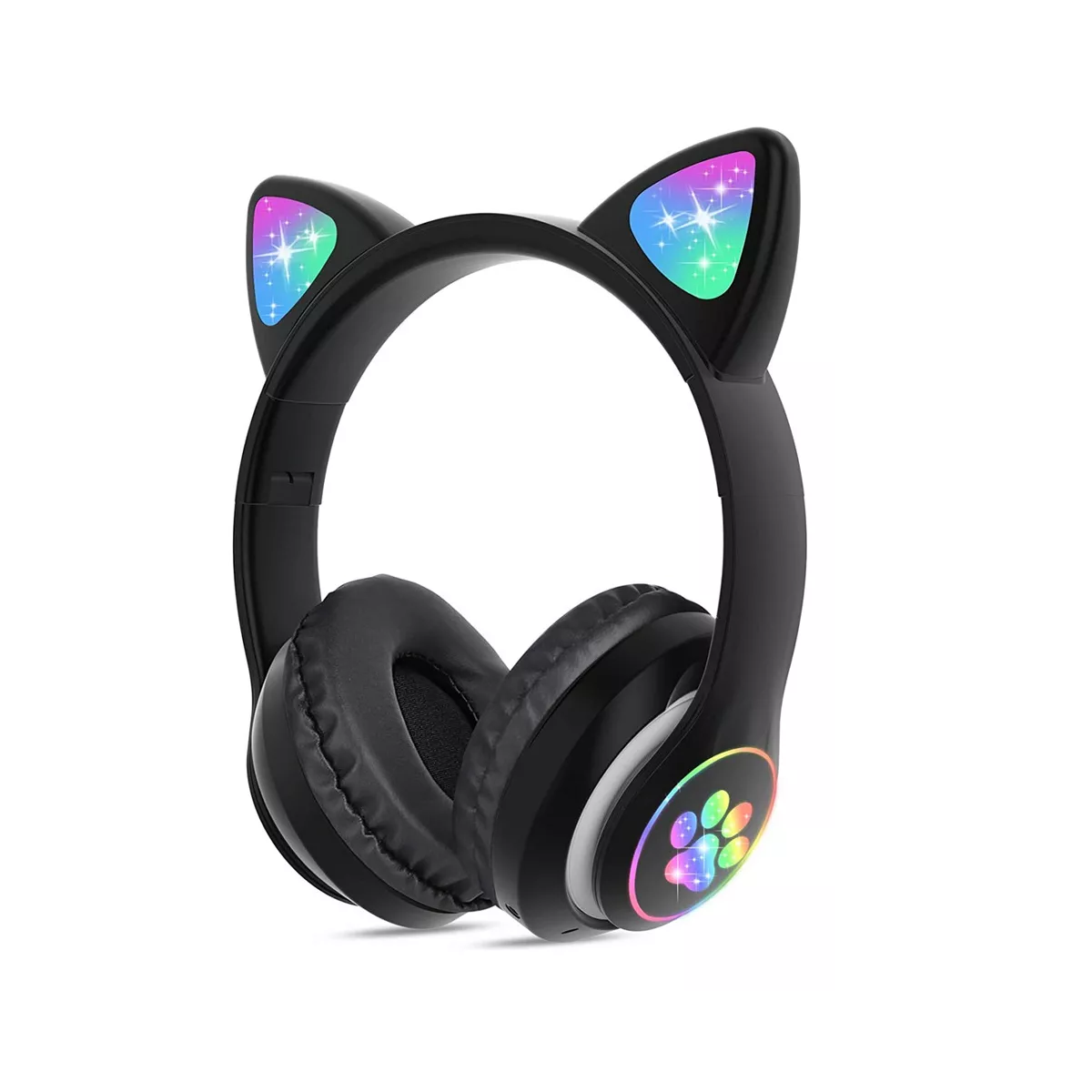 Diadema Audifonos Orejas De Gato Bluetooths 5.1 Led Niños Negro