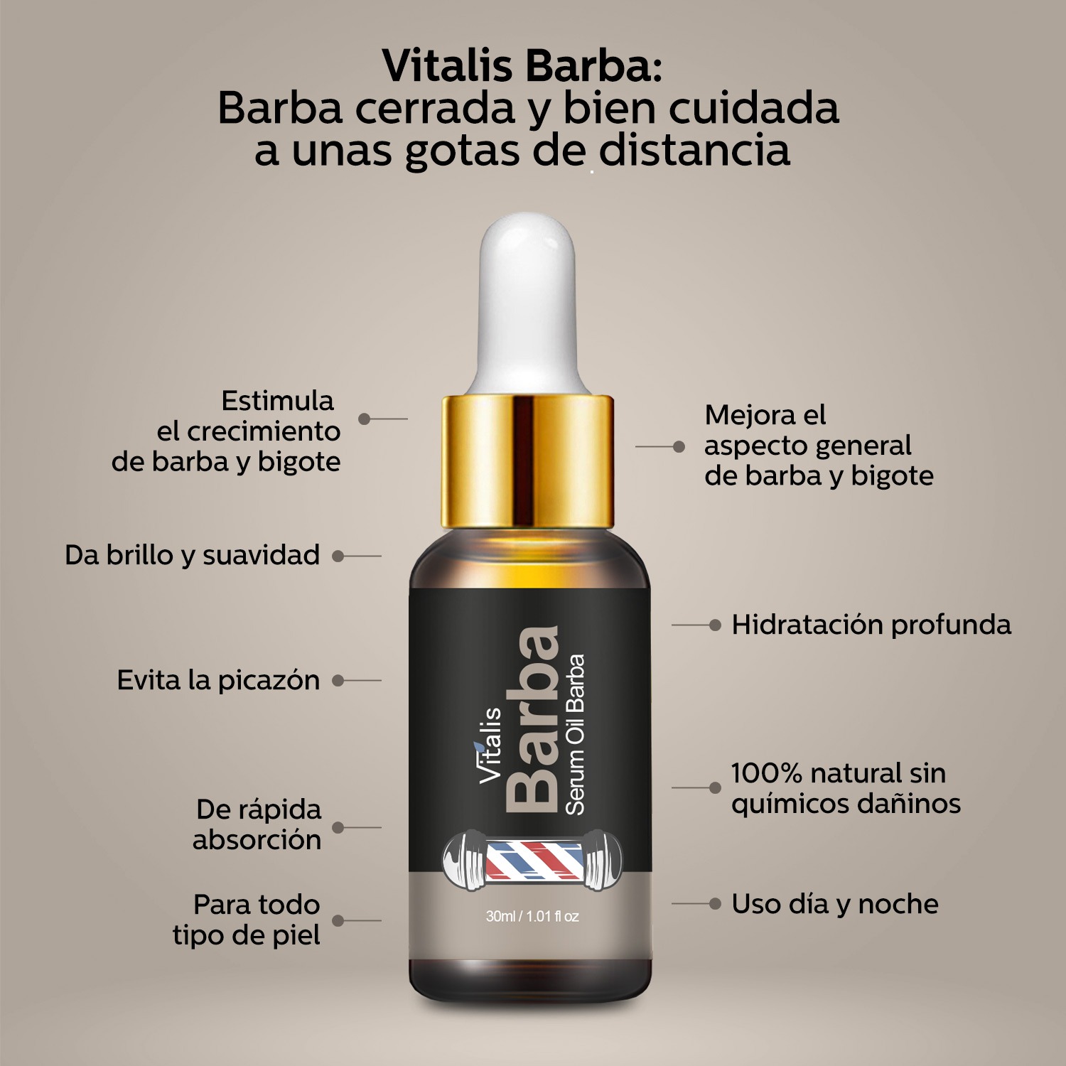 3 Esencia Aceite para Crecer Barba Bigote Natural 30ml.