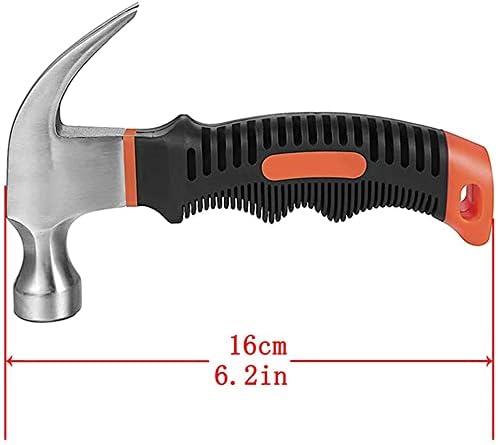Mini Martillo Manual Mango Comfort Grip Antideslizante Herramienta Portatil Clavijas Saca Clavos Resistente (Chico 16 Cm, Negro / Naranja).