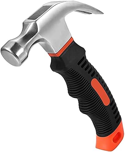 Mini Martillo Manual Mango Comfort Grip Antideslizante Herramienta Portatil Clavijas Saca Clavos Resistente (Chico 16 Cm, Negro / Naranja).