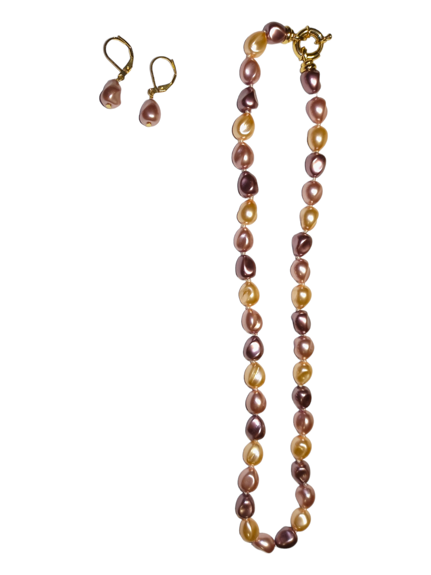 Conjunto de Set´s de Perla de Mallorca Aretes , Collar y Pulsera -Café Piñon