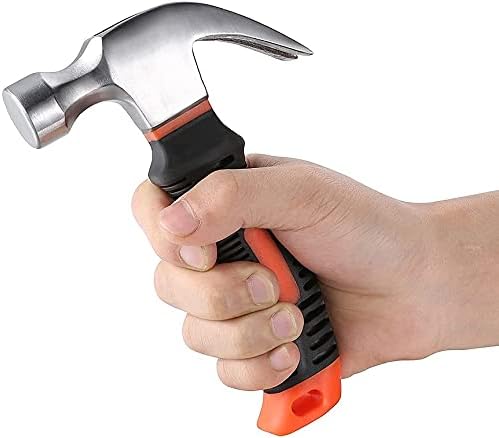 Mini Martillo Manual Mango Comfort Grip Antideslizante Herramienta Portatil Clavijas Saca Clavos Resistente (Chico 16 Cm, Negro / Naranja).