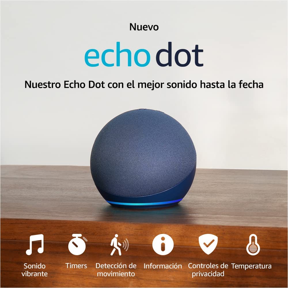 Kit Bocina Inteligente Alexa Echo Dot Azul Focos Led