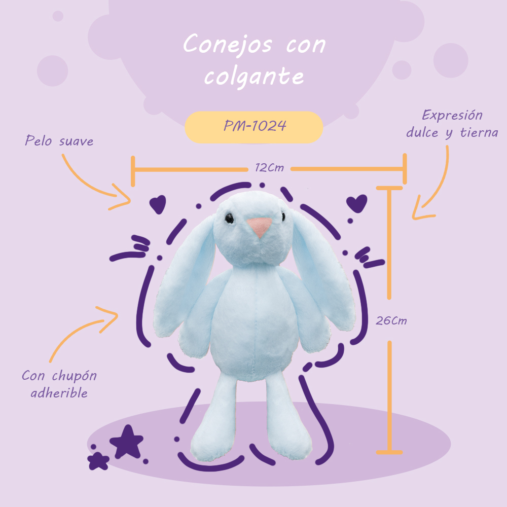 Bonito Conejitos Orejones de Peluche (Colores Varios) Ultra suave y Esponjoso de 26 cm Compañero de Juego y Siesta Materiales Suaves de Lujo.