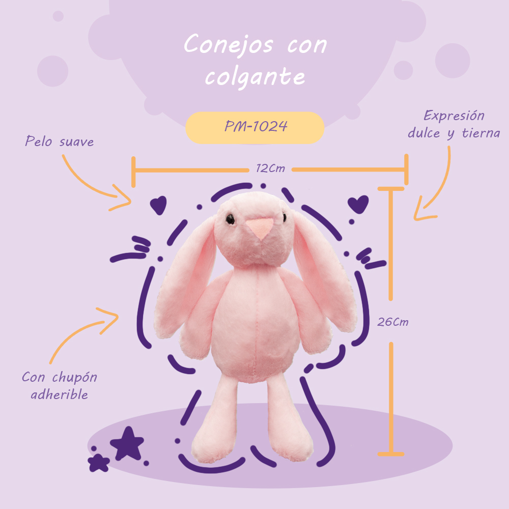 Bonito Conejitos Orejones de Peluche (Colores Varios) Ultra suave y Esponjoso de 26 cm Compañero de Juego y Siesta Materiales Suaves de Lujo.