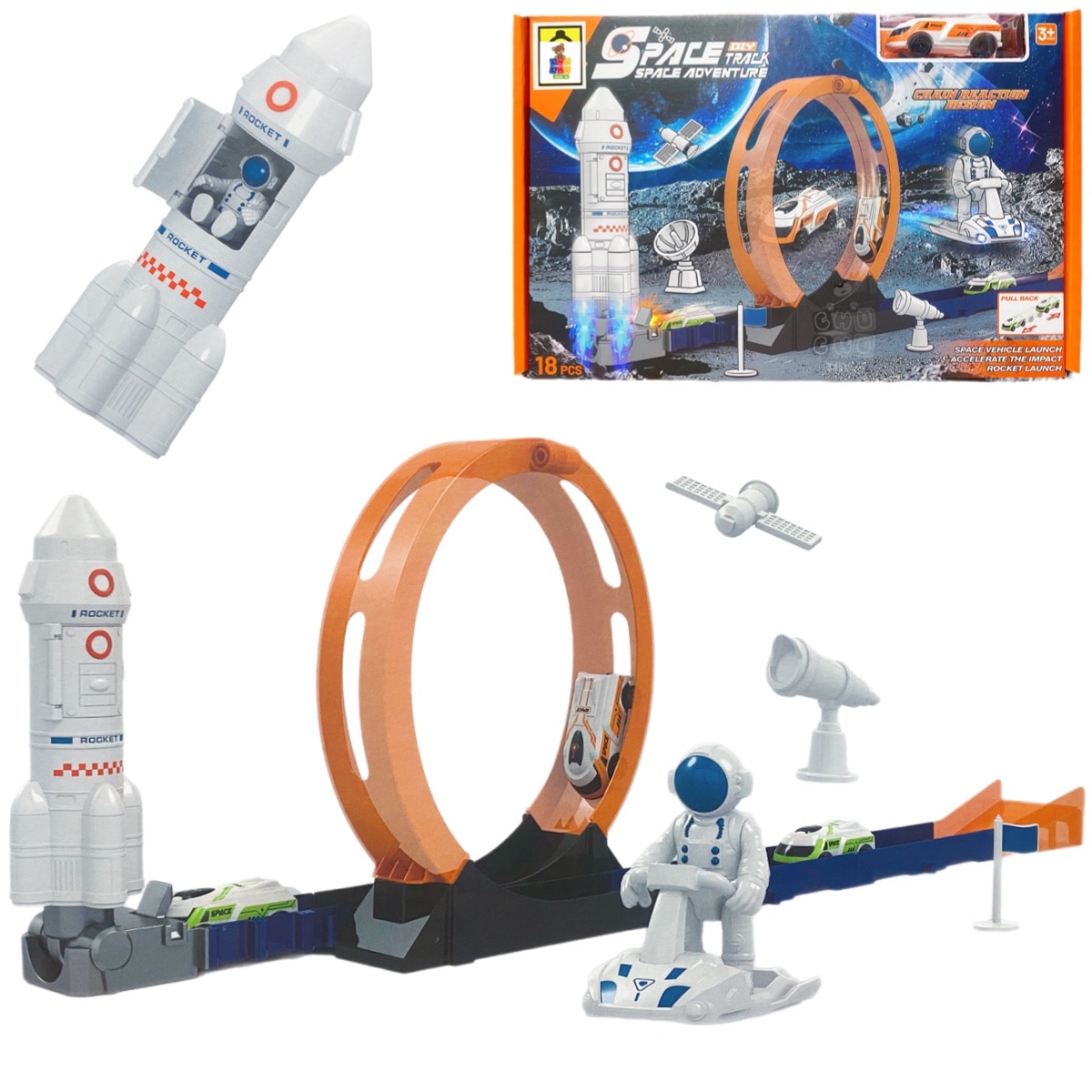 Pista De Carreras Lanza Carro Nave Espacial Astronauta 18pz.