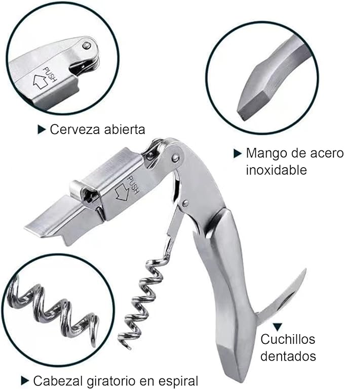 A Bauihr Sacacorchos de Sommelier Profesional, Destapacorchos de Resistente Acero Inoxidable y Mango Ergonómico, Destapador de Vino con Palanca Doble Amortiguada y Corta-Cápsulas Integrado.