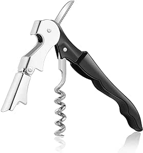 A U Chef Sacacorchos de Acero Inoxidable. Destapador/Destapa Corchos Multifuncional de Acero Inoxidable Color Negro. Perfecto para Abrir Botellas de Vino y Destapar Cervezas y Refrescos (1).