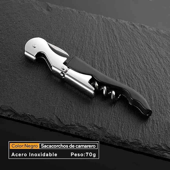 A U Chef Sacacorchos de Acero Inoxidable. Destapador/Destapa Corchos Multifuncional de Acero Inoxidable Color Negro. Perfecto para Abrir Botellas de Vino y Destapar Cervezas y Refrescos (1).