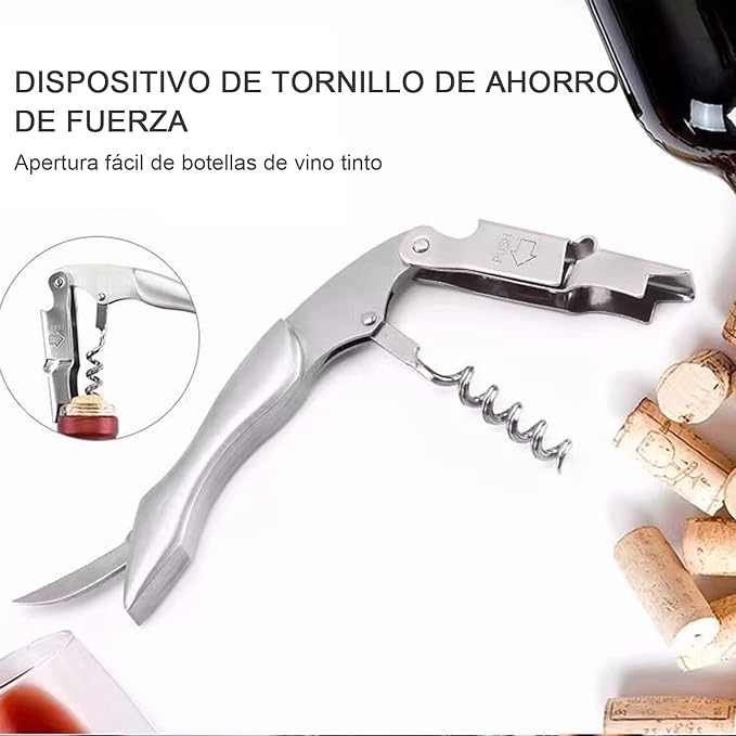 A Bauihr Sacacorchos de Sommelier Profesional, Destapacorchos de Resistente Acero Inoxidable y Mango Ergonómico, Destapador de Vino con Palanca Doble Amortiguada y Corta-Cápsulas Integrado.