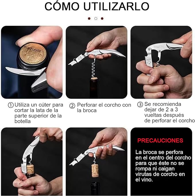 A Bauihr Sacacorchos de Sommelier Profesional, Destapacorchos de Resistente Acero Inoxidable y Mango Ergonómico, Destapador de Vino con Palanca Doble Amortiguada y Corta-Cápsulas Integrado.