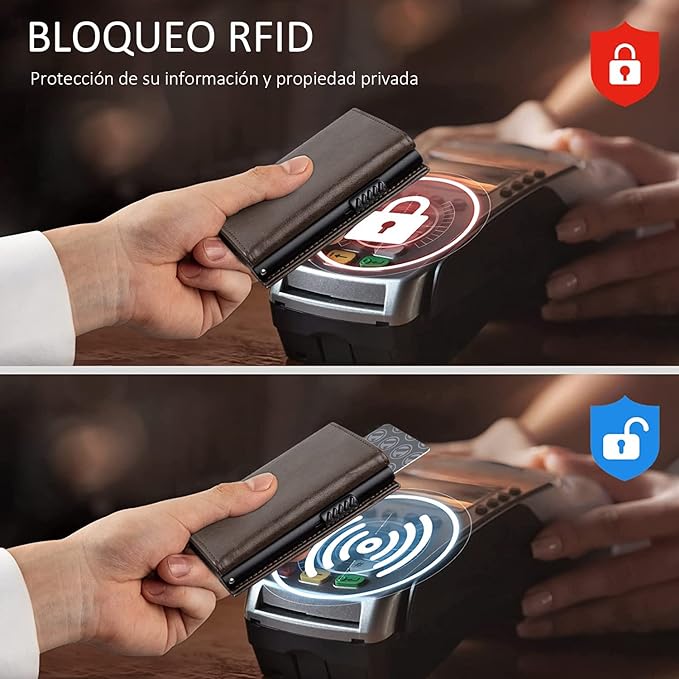 A Tarjetero de cuero,Cartera para Hombre RFID Bloqueo Antirrobo Tarjetero para Caballero Plegable,con bolsillo de moneda cierre del imán billetera,para efectivo y monedas,Carteras para Hombre Regalo.