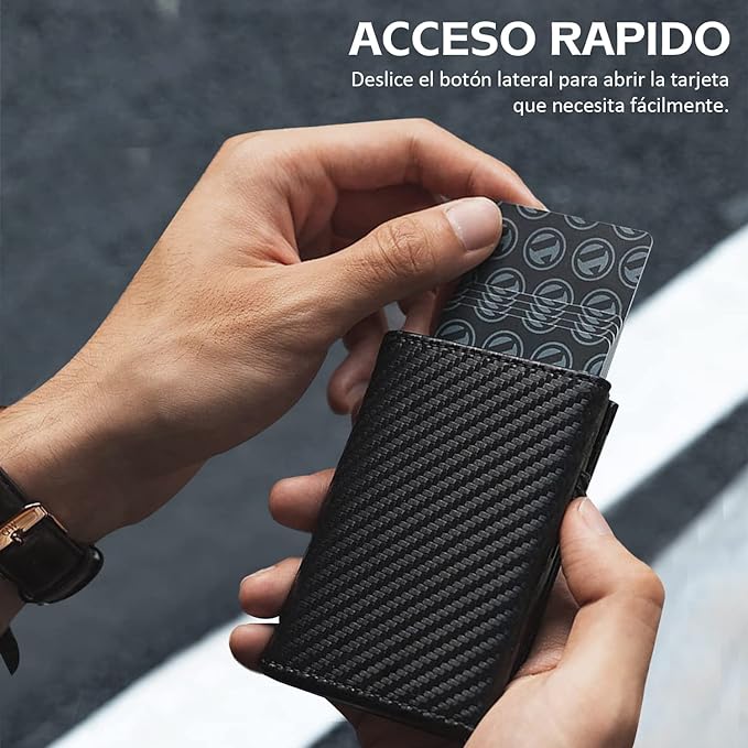 A Tarjetero de cuero,Cartera para Hombre RFID Bloqueo Antirrobo Tarjetero para Caballero Plegable,con bolsillo de moneda cierre del imán billetera,para efectivo y monedas,Carteras para Hombre Regalo.