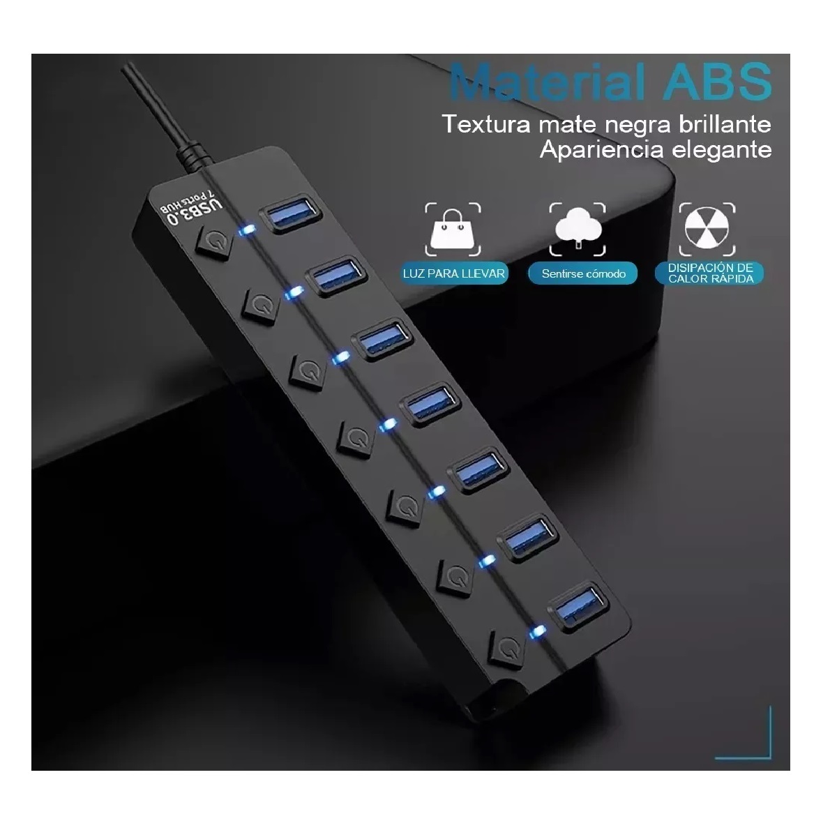 Hub Concentrador Multi Contacto Usb 7 Puertos Switch Negro