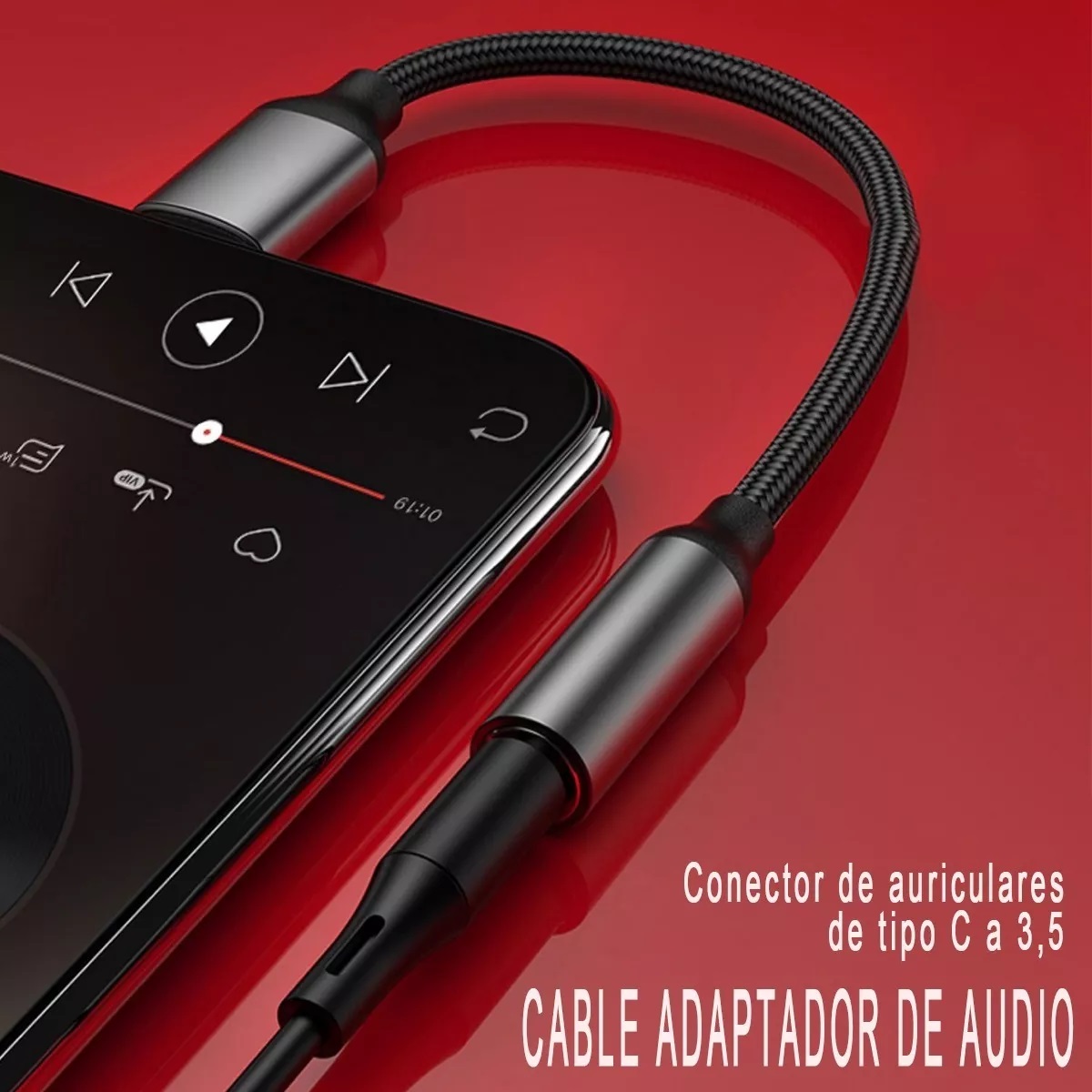 Cable Adaptador Usb 3.1 Tipo-c A Auxiliar 3.5 Audifono Micrófono Gris 