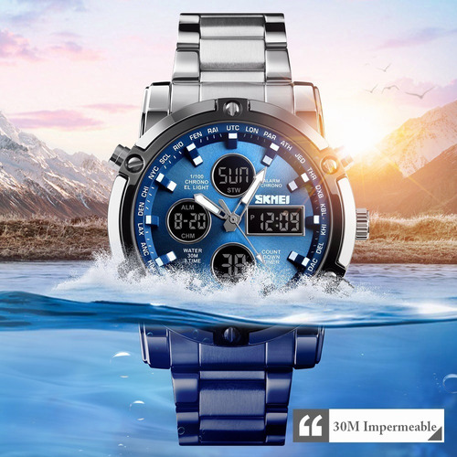 Reloj Digital Hombre Acero Inoxidable Deportivo Impermeable
