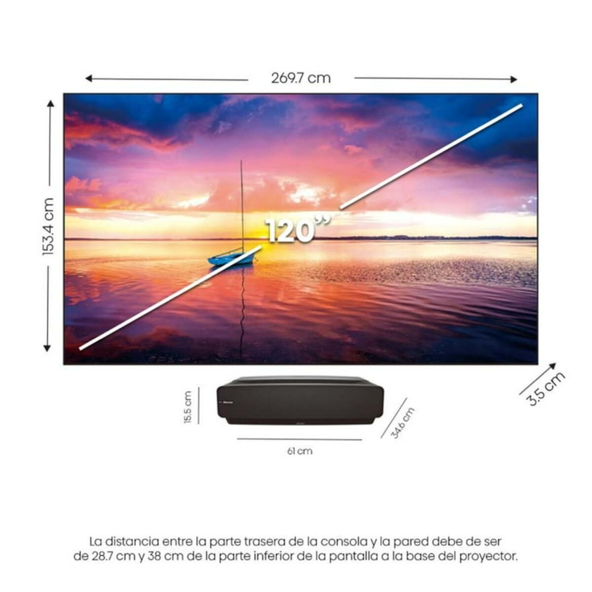 Proyector Hisense Laser 4K con Pantalla de Proyección ALR 120 Pulgadas 120L5G.