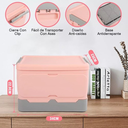 Caja Almacenamiento Plegable Plástico 2pzs Organizador Tapa rosa