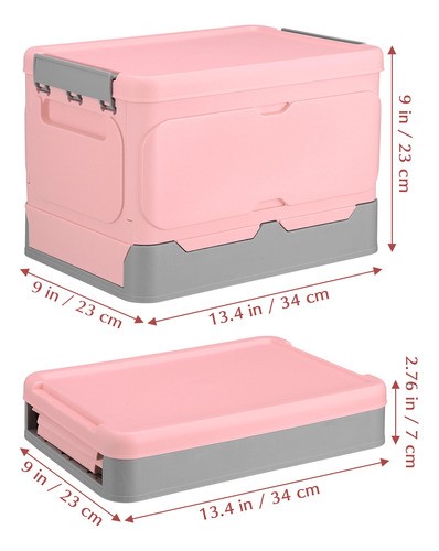 Caja Almacenamiento Plegable Plástico 2pzs Organizador Tapa rosa