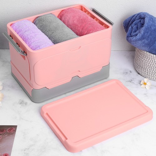 Caja Almacenamiento Plegable Plástico 2pzs Organizador Tapa rosa
