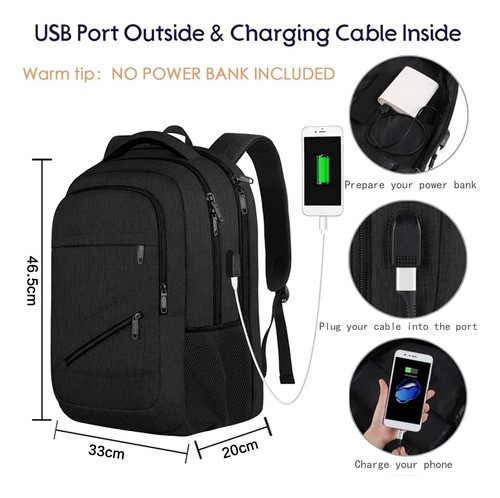 Mochila Para Laptop 17 Pulgadas, Mochila De Viaje 35l, Con Puerto Usb, Ideal Mochila Para Escolar Estudiante, Mochila Antirrobo Y Impermeable.