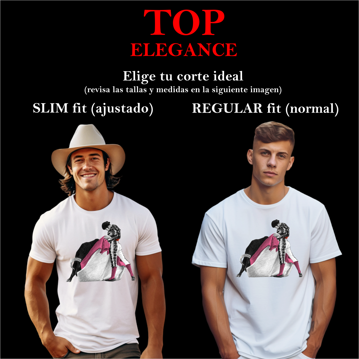 FINA Playera Hombre Alta gama Reg y Slim fit Arte taurino toros torero fiesta vaquero