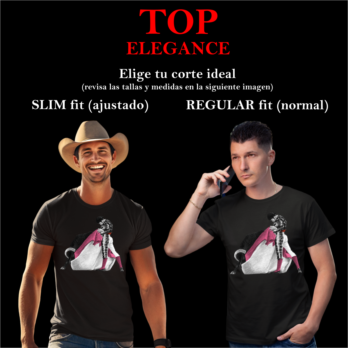 FINA Playera Hombre Alta gama Reg y Slim fit Arte taurino toros torero fiesta vaquero
