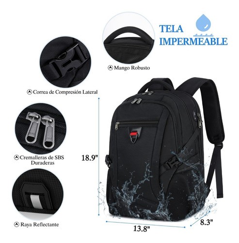 Mochila viaje IGOLUMON IG5591 color negro 45L.