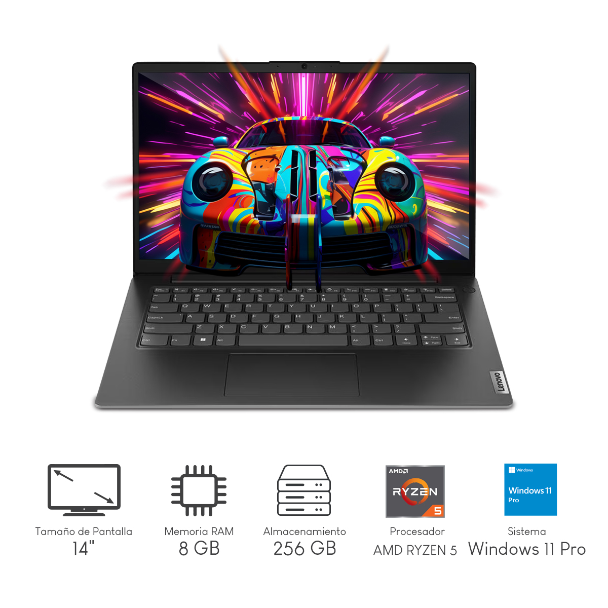 Laptop Lenovo V14 G4 Ryzen 5 16gb 256gb 14Pulg W11P Business Black.