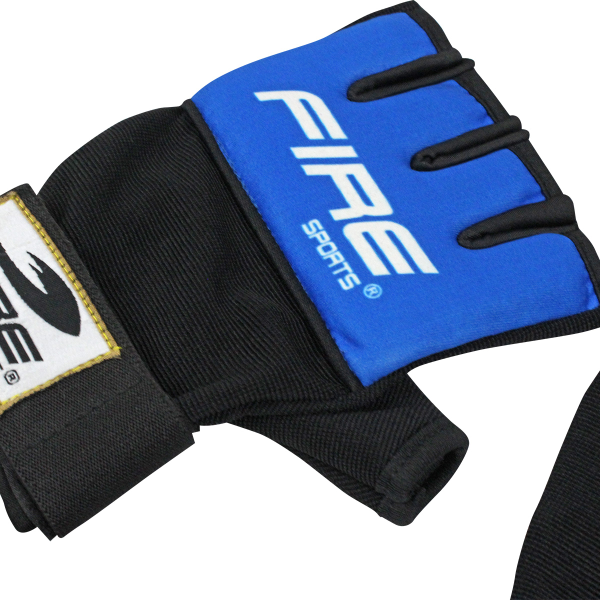 PAR DE GUANTES DE GEL CON VENDAJE FIRE SPORTS PARA BOX Y ARTES MARCIALES AZUL/NEGRO T-GD.
