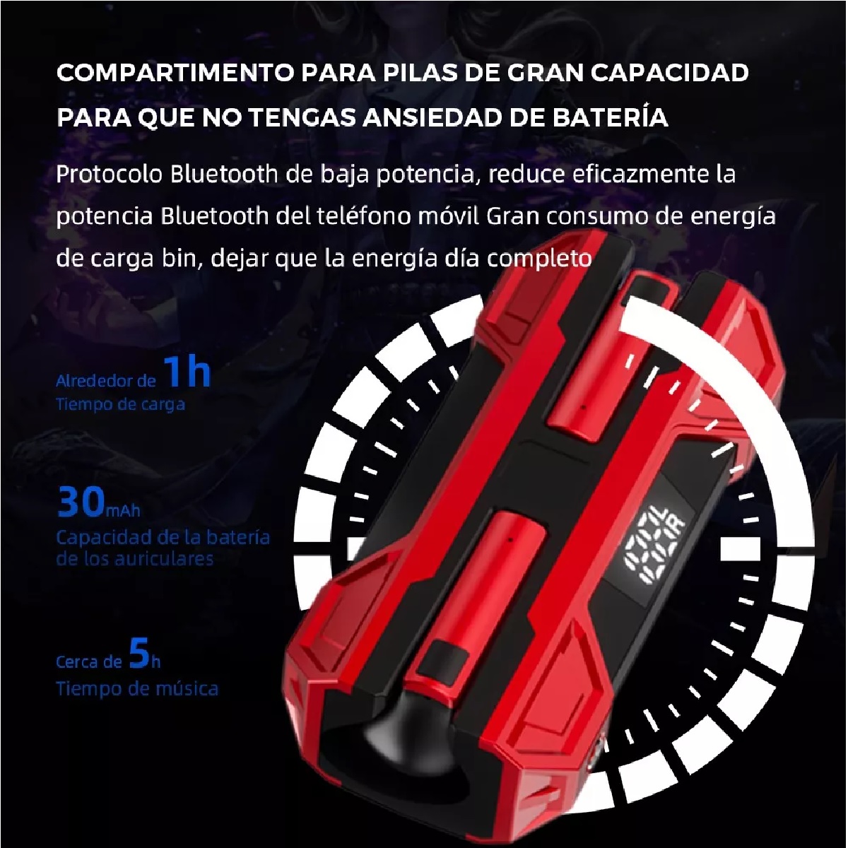 Audifonos Gamer Bluetooth Audifono In Ear Reducción De Ruido Rojo