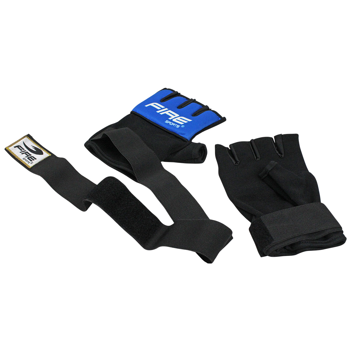 PAR DE GUANTES DE GEL CON VENDAJE FIRE SPORTS PARA BOX Y ARTES MARCIALES AZUL/NEGRO T-GD.