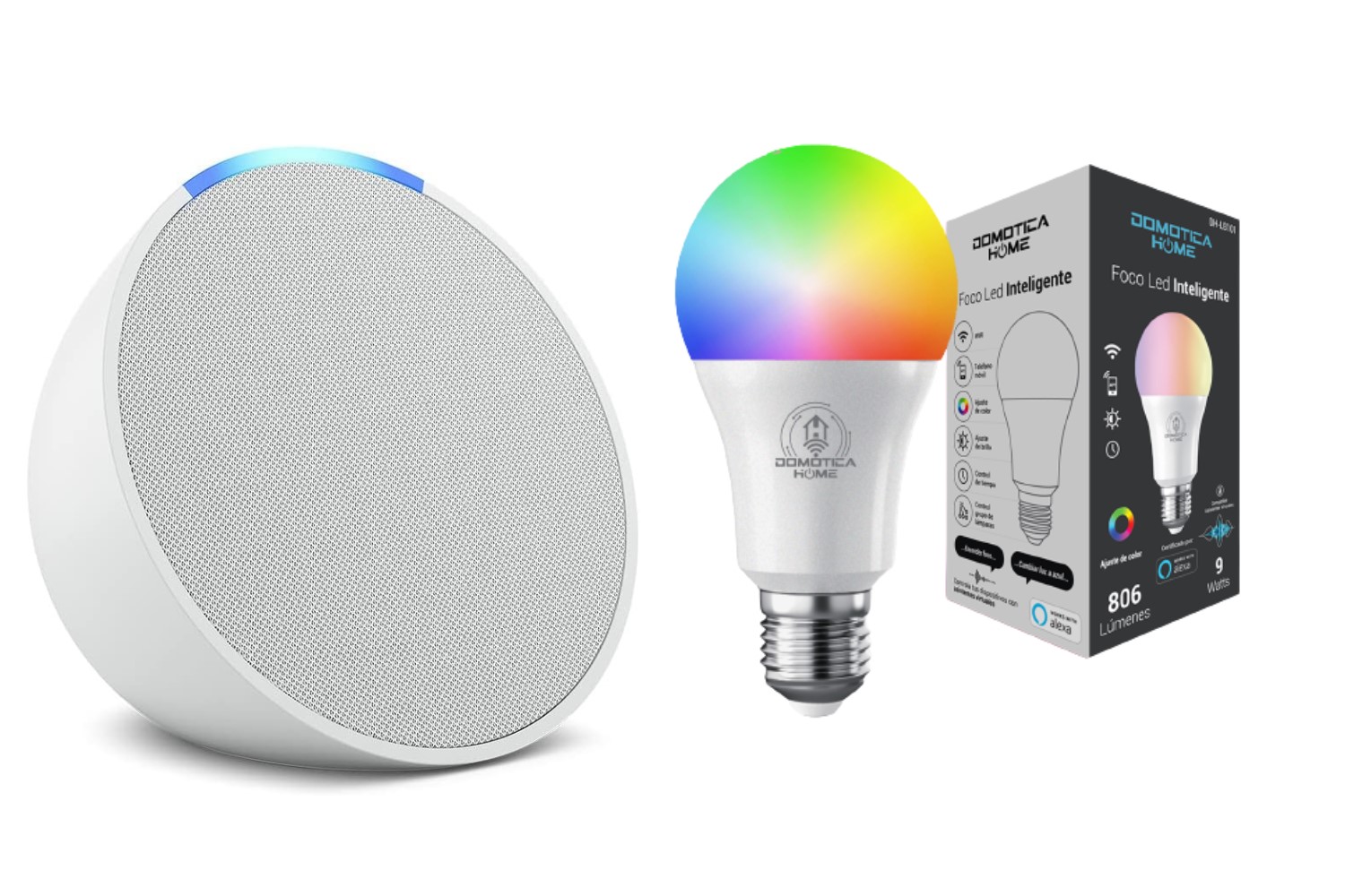 Echo Pop Color Charcoal+ Foco Inteligente Certificado Alexa Blanco.