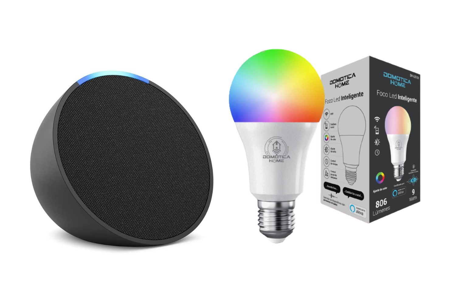 Echo Pop Color Negro+ Foco Inteligente Certificado Alexa .