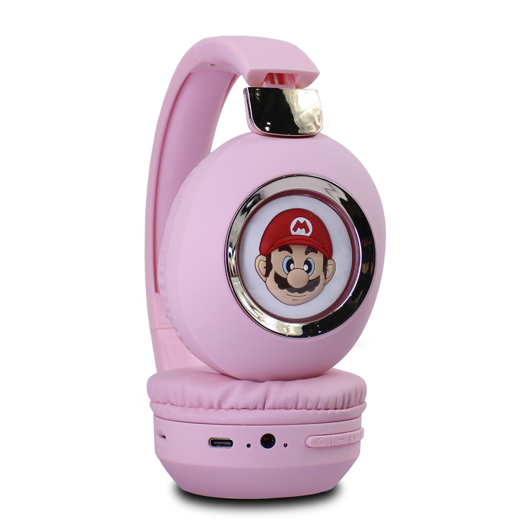 Audífonos MarioBross Bluetooth Rosas Con Luz Led.