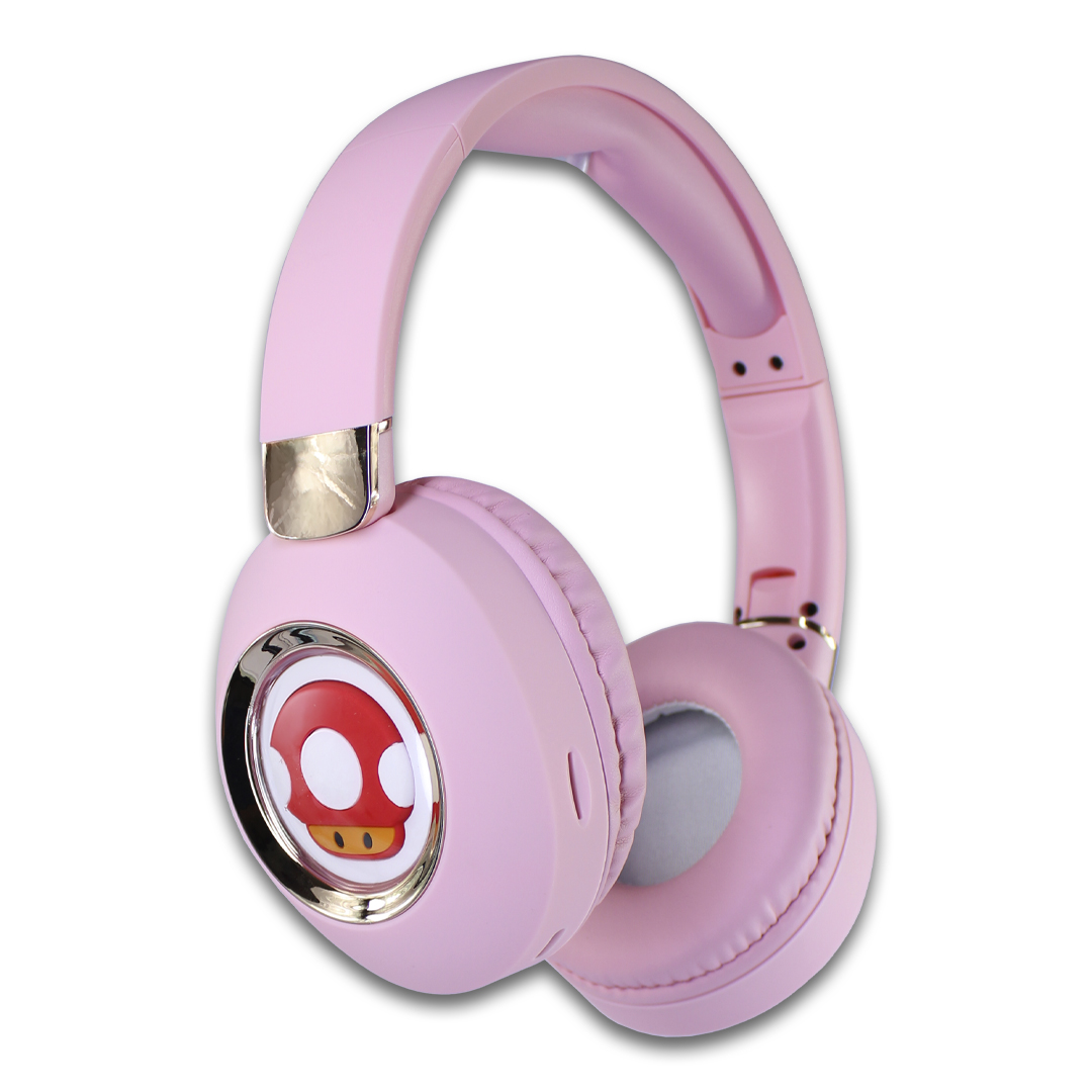 Audífonos MarioBross Bluetooth Rosas Con Luz Led.