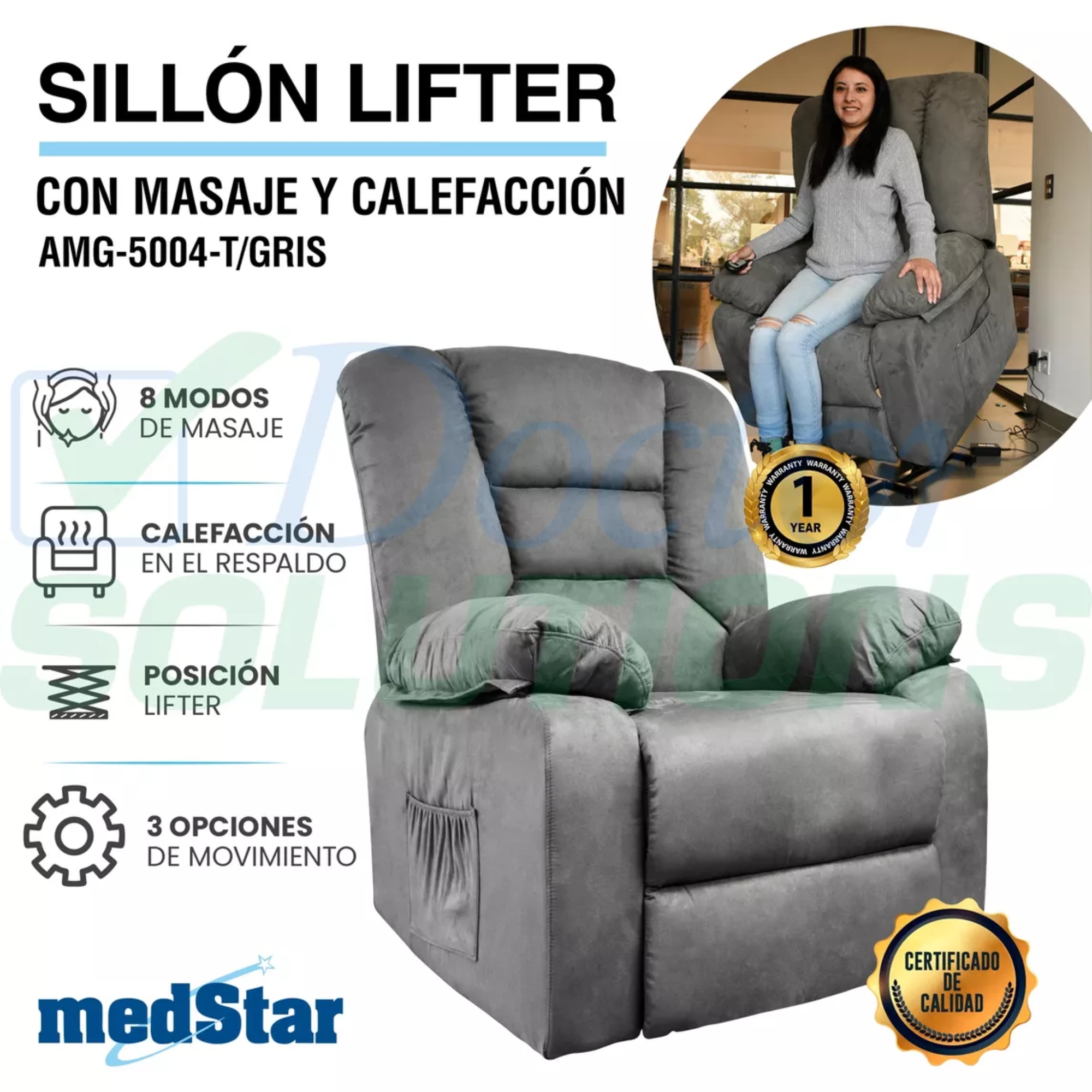 Sillón Reclinable Medstar Gris Eléctrico.