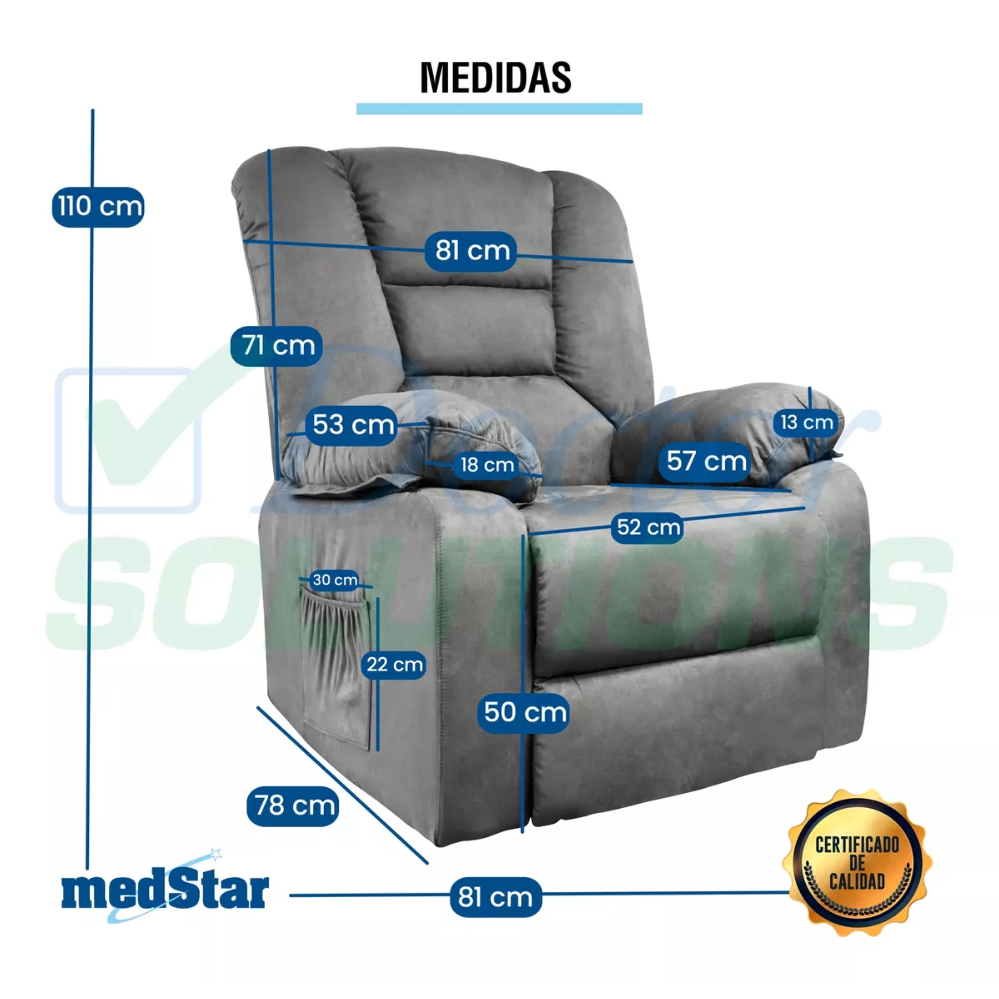 Sillón Reclinable Medstar Gris Eléctrico.